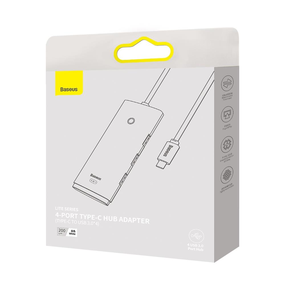 Baseus Lite Series Hub 4in1 USB-C to 4x USB 3.0 + USB-C, 2m (White)