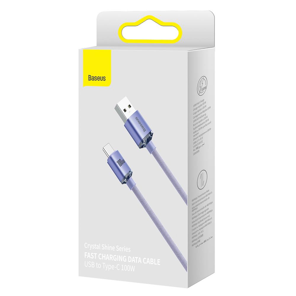 Baseus Crystal Shine cable USB to USB-C, 100W, 2m (purple) USB kabelis