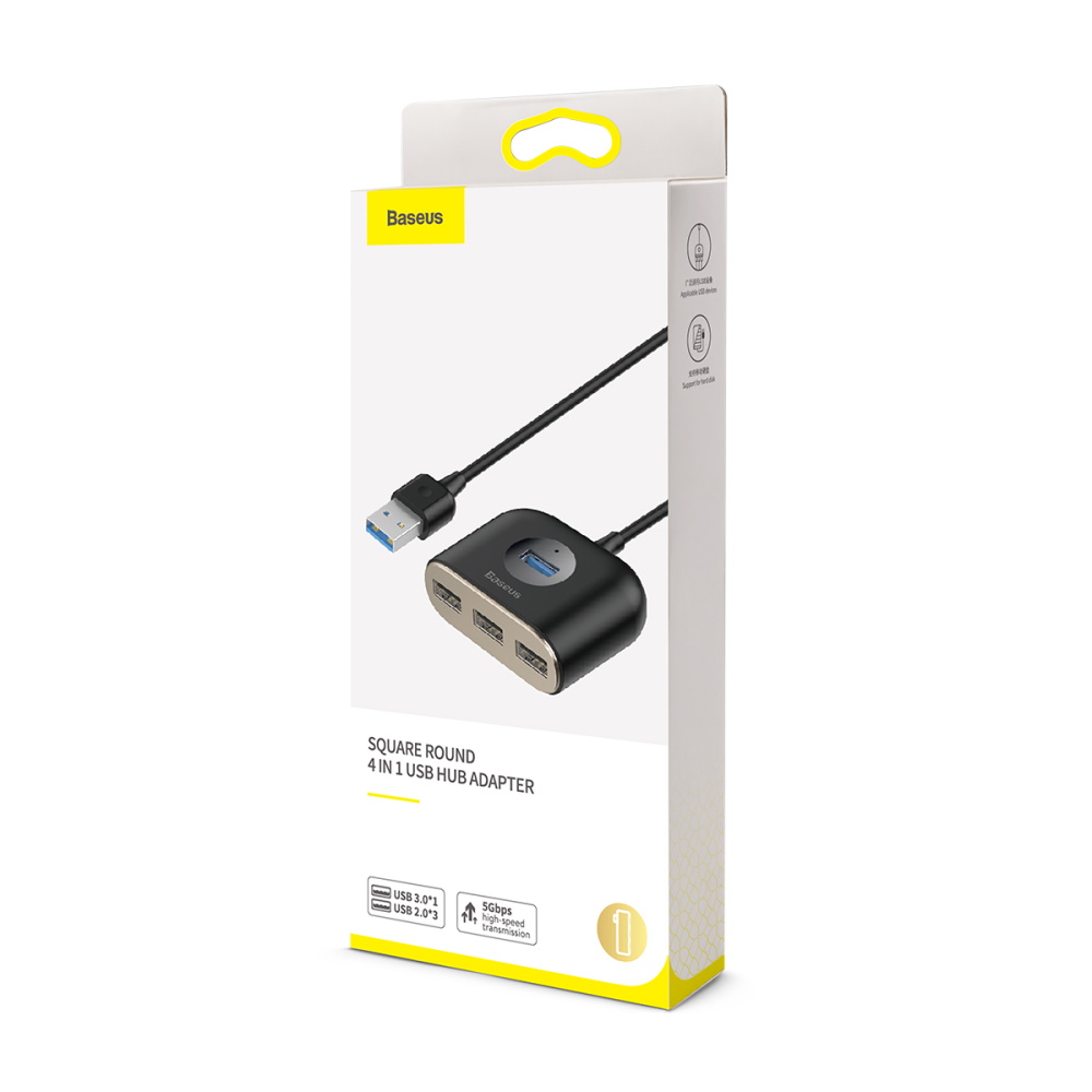 Baseus USB 3.0 Hub adapteris uz 4x USB 3.0 uz 1m Vada ar Micro USB Strāvas portu Melna