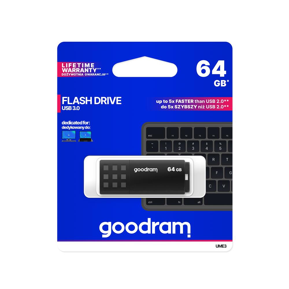 GOODRAM memory USB UME3 64GB USB 3.0 Black USB Flash atmiņa