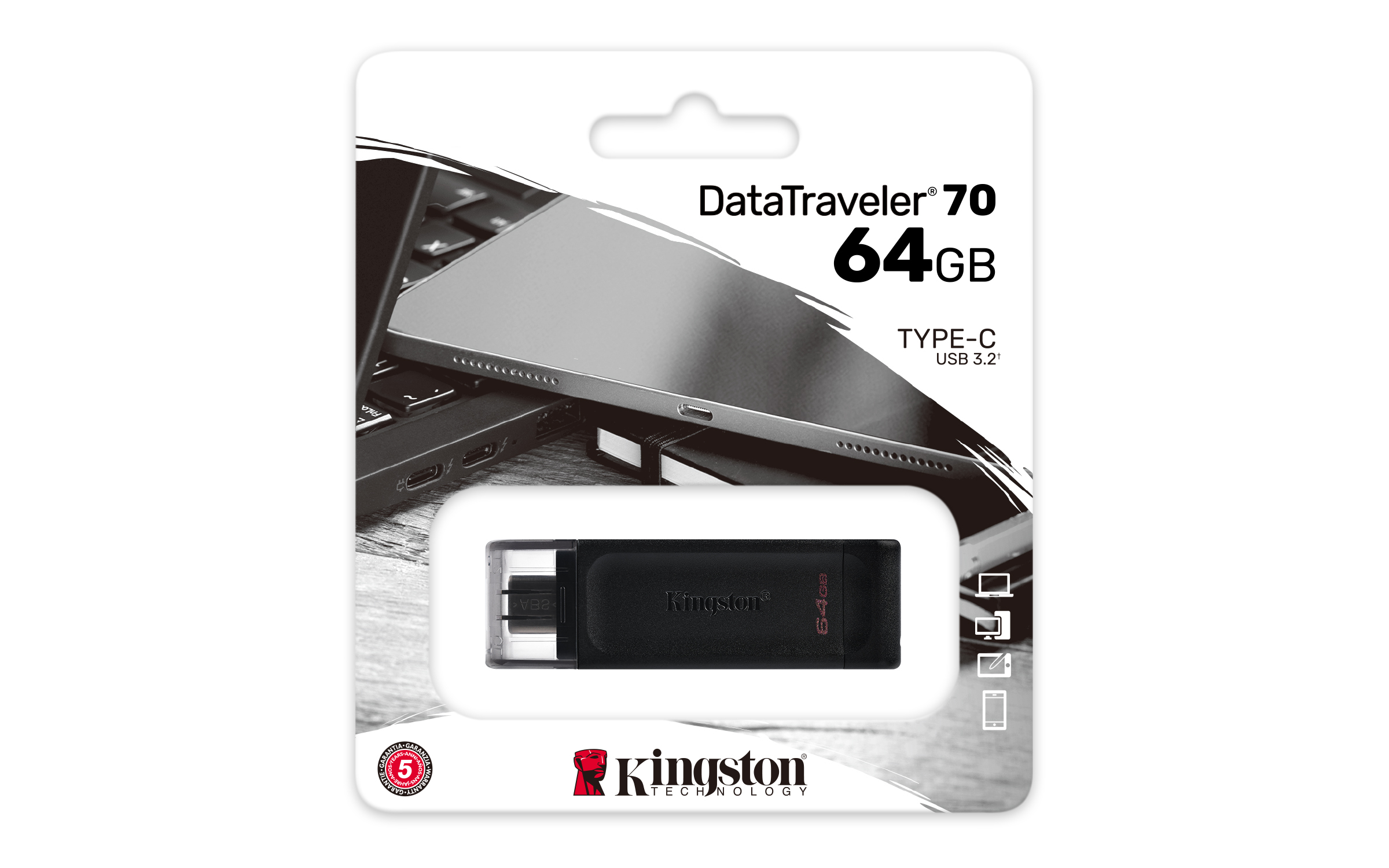 Kingston 64GB USB-C 3.2 Gen 1 DataTraveler 70 USB Flash atmiņa