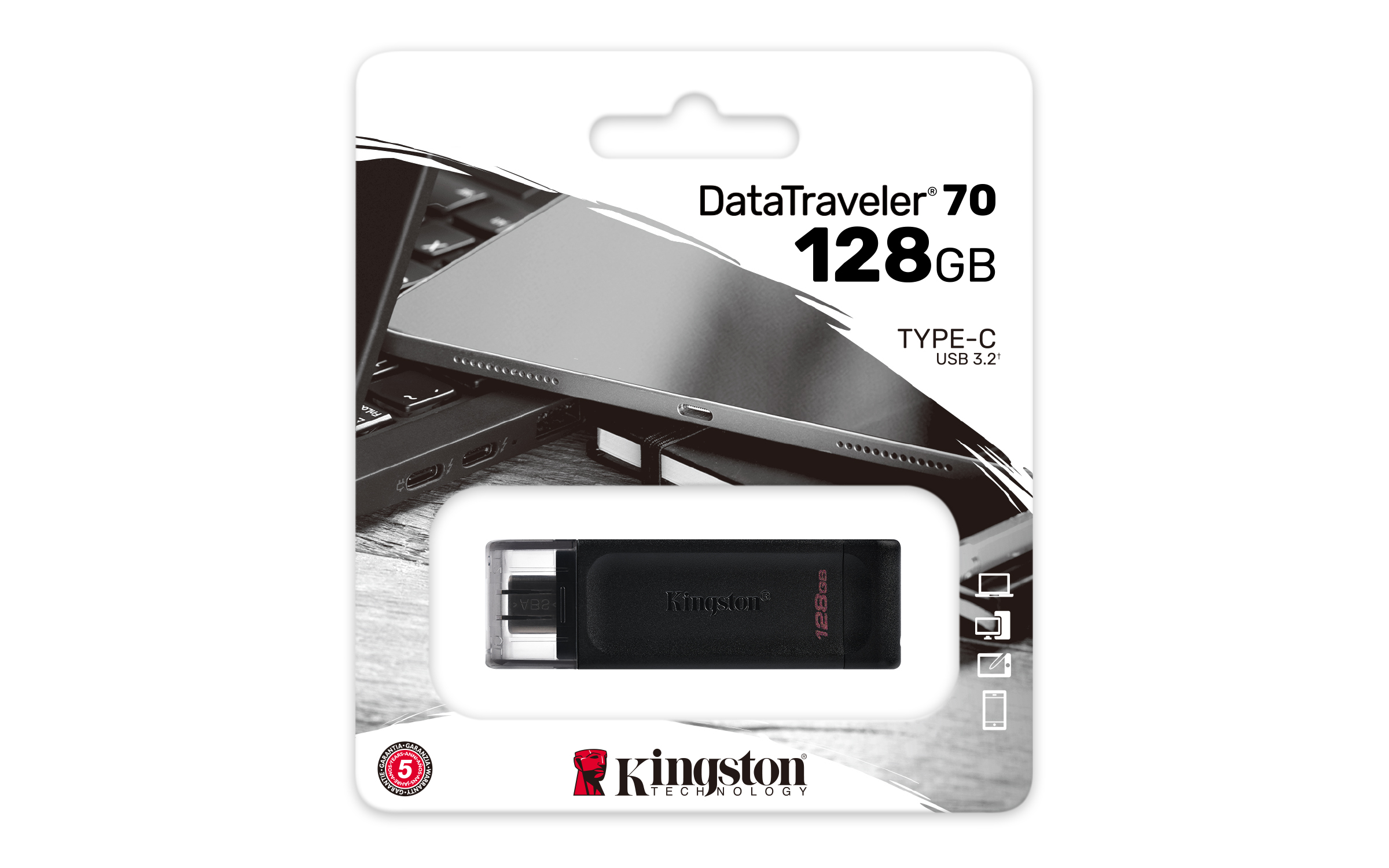 Kingston Technology DataTraveler 70 USB flash drive 128 GB USB Type-C 3.2 Gen 1 (3.1 Gen 1) Black USB Flash atmiņa