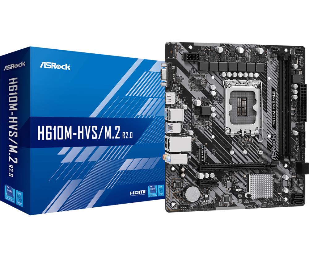 Asrock H610M-HVS/M.2 R2.0 Intel H610 LGA 1700 micro ATX pamatplate, mātesplate