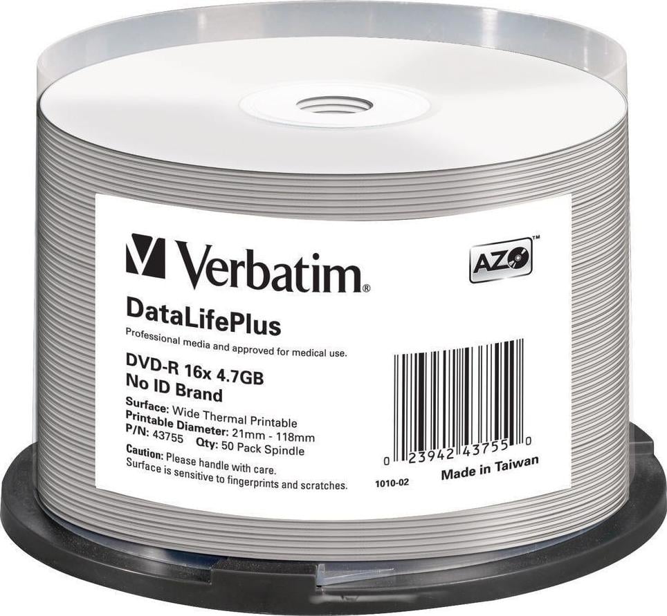 DVD-R Verbatim [ 50pcs, 4.7GB, 16x, spindle, for ink printing Thermal ] matricas