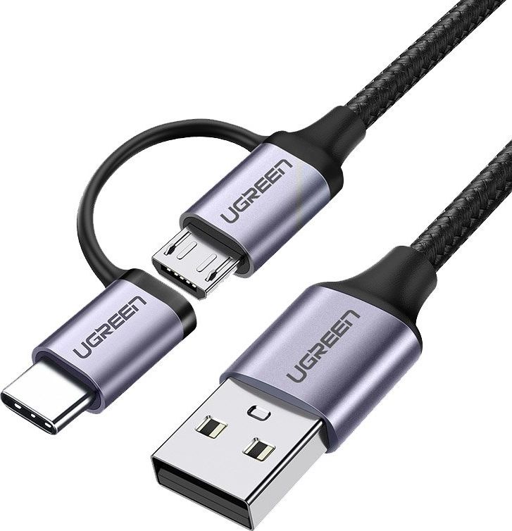 Ugreen USB-A - microUSB + USB-C Cable 1 m Black (30875) USB kabelis