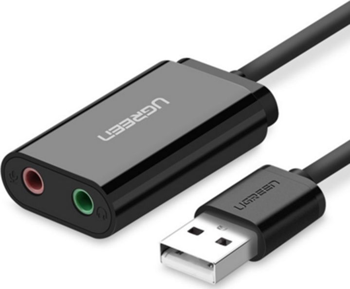 Ugreen 30724 USB 2.0 Skaņas karte uz vada 15cm ar 3.5mm ar Audio un Mikrofona izeju Melna skaņas karte