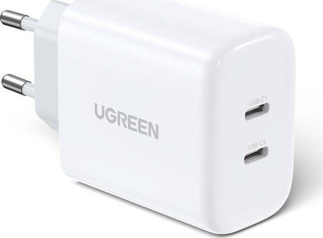 UGREEN CD243 Wall Charger, 2x USB-C, 40W (White) iekārtas lādētājs