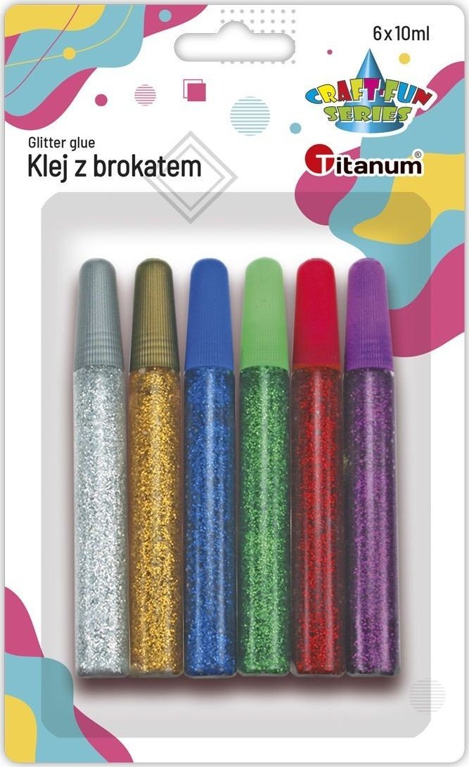 Titanum Klej z brokatem 6 kolorow x 10ml Titanum Craft-Fun Series 516446 (5907437650653) konstruktors