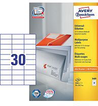 Avery Zweckform Etykiety Uniwersalne, Biale 70x29.7mm 100 arkuszy (3489) 3489 (4004182034897) uzlīmju printeris