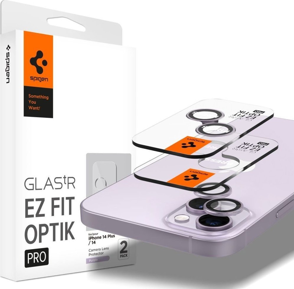 Spigen Szklo hartowane na aparat Spigen Optik.tr ez Fit Camera Protector Apple iPhone 14/14 Plus Purple [2 PACK] SPN2637 (8809896740104) aizsardzība ekrānam mobilajiem telefoniem