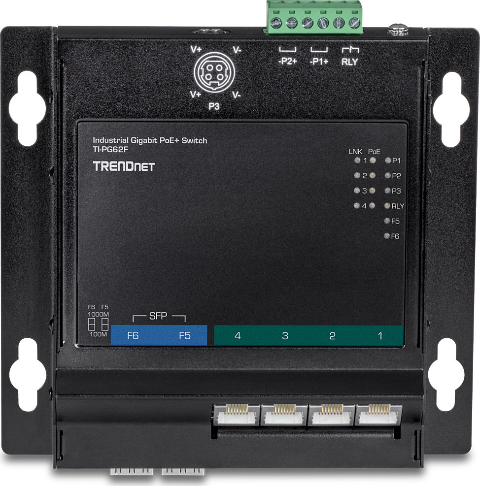 TrendNET 6-Port Industrial Gigabit PoE+ Wall-Mounted Front Access Swi 710931161793 TI-PG62F komutators