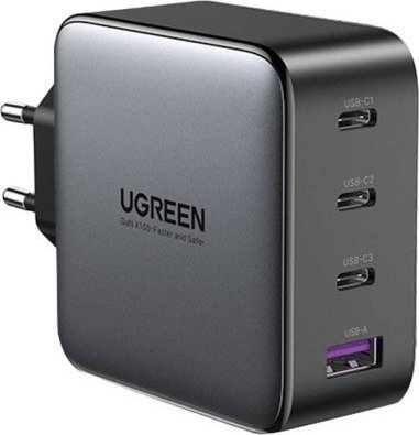 Ladowarka Ugreen Ladowarka sieciowa UGREEN CD226, 3x USB-C, 1x USB-A, GaN, PD3.0, QC4+, 100W + kabel 1.5m (szary) UGR1474 (6957303895755) iekārtas lādētājs