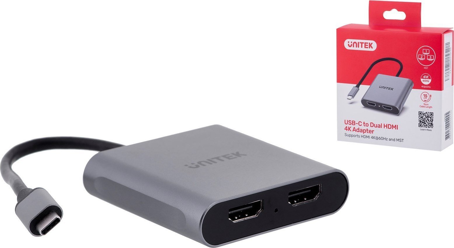 UNITEK ADAPTER USB-C, 2x HDMI, 4K@60HZ, MST, V1404B adapteris