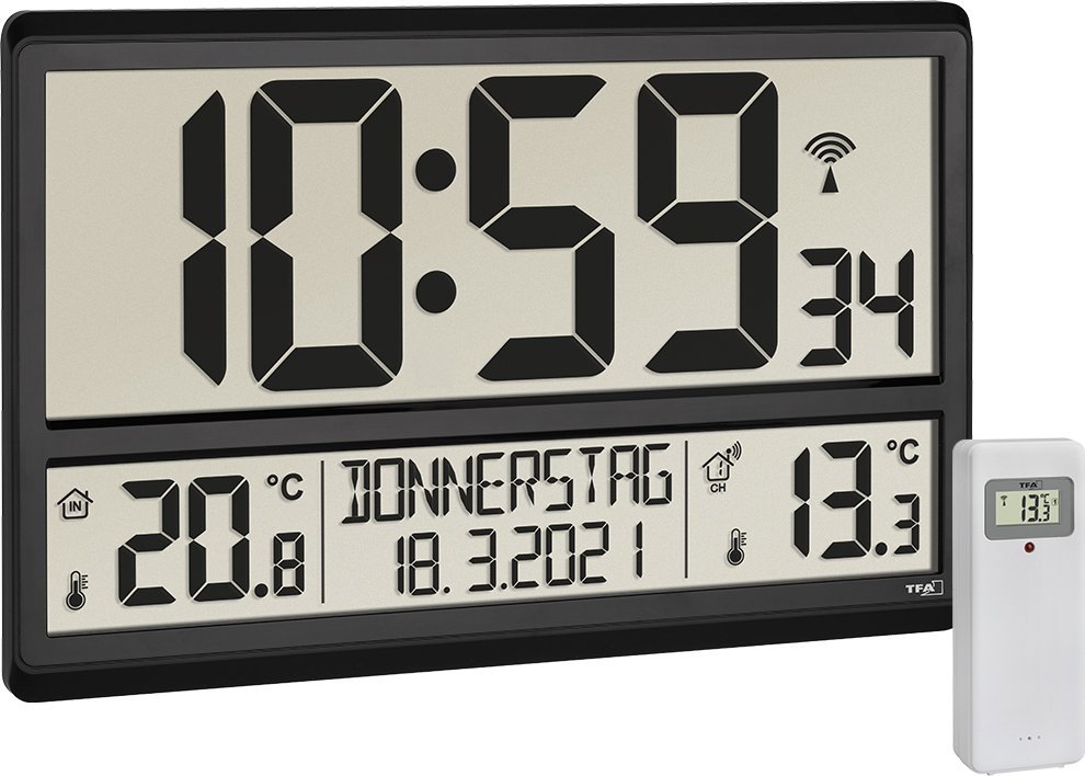 Radiobudzik TFA TFA 60.4521.01 XL Radio Clock with Indoor/Outdoor Temperature 60.4521.01 (4009816036896) radio, radiopulksteņi