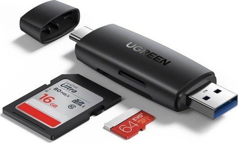 UGREEN CM304 Adapter USB + USB-C Card Reader SD + microSD (black) karšu lasītājs