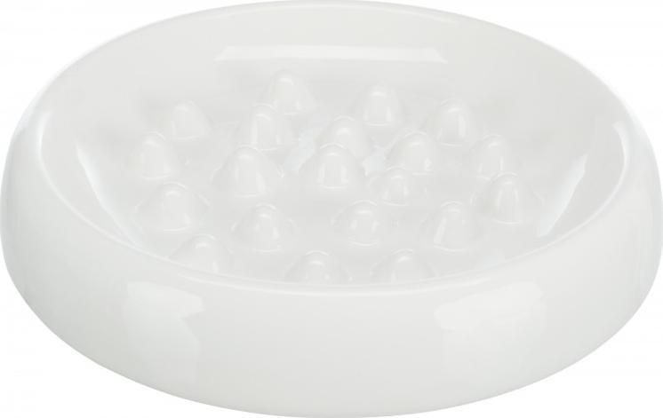 Trixie Slow feed, miska, dla kota, biala, ceramiczna, 0,25l/ 18 cm, zapobiega laczywemu polykaniu pokarmu TX-24800 (4047974248003) piederumi kaķiem