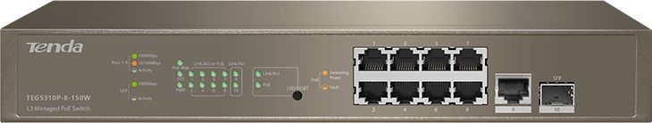 Tenda TEG5310P-8-150W network switch Managed L3 Gigabit Ethernet (10/100/1000) Power over Ethernet (PoE) 1U Grey 6932849431803 komutators