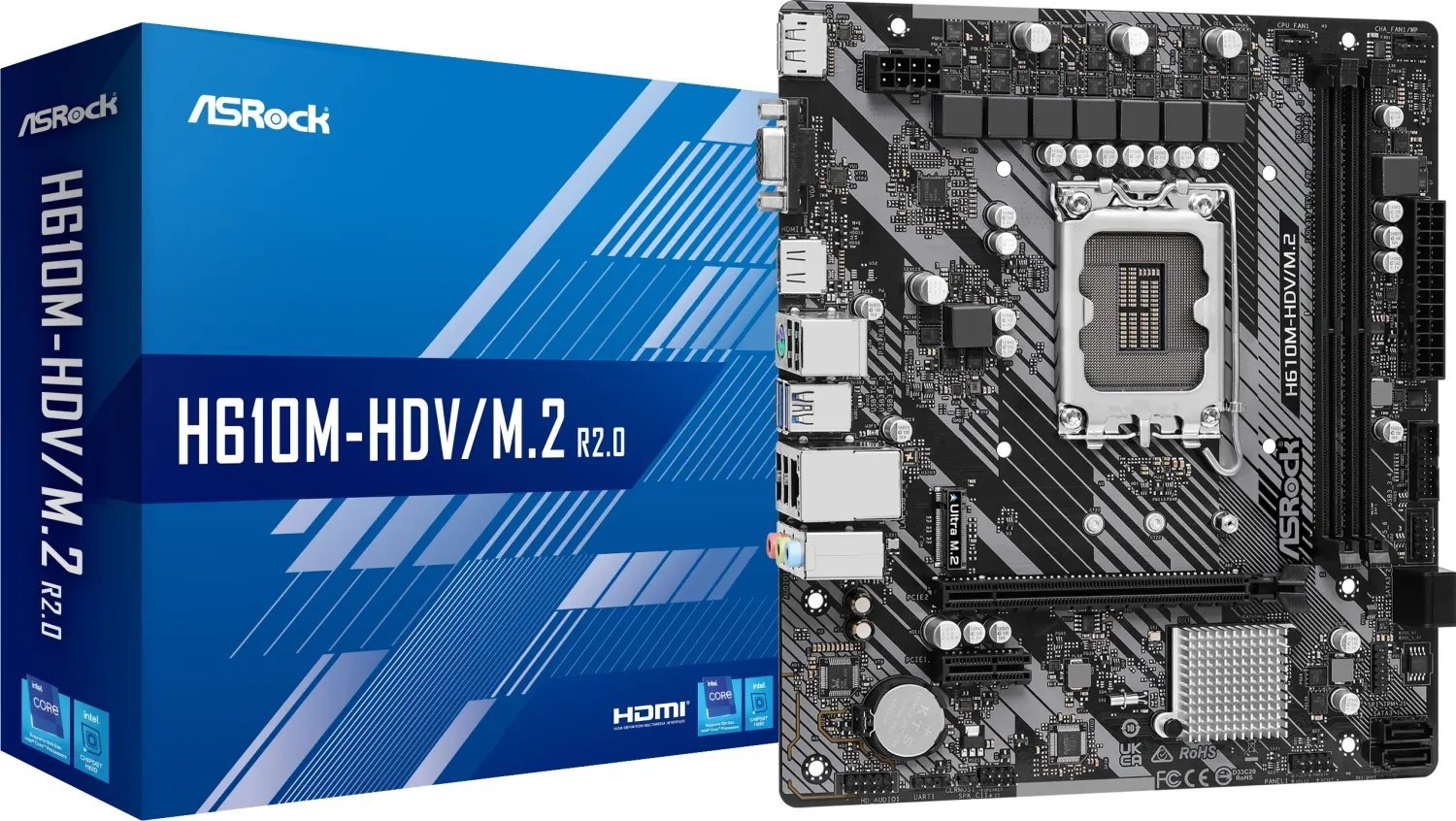 MB ASRock Intel 1700 H610M-HDV/M.2 2.0 pamatplate, mātesplate