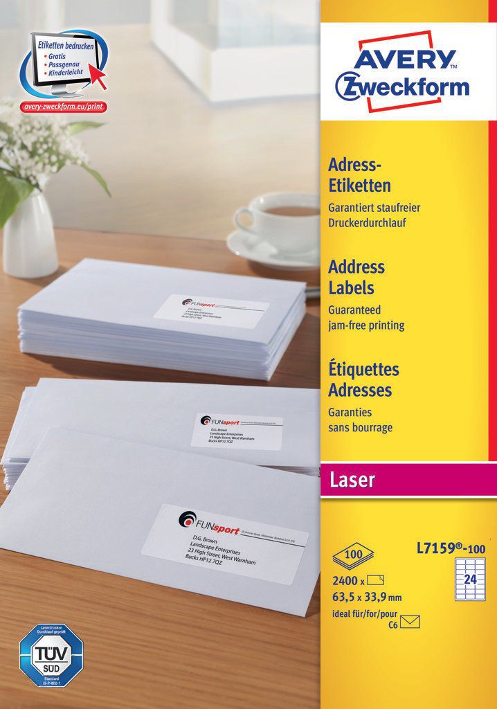 Avery Zweckform Etykiety adresowe na koperty 63.5 x 33.9 mm (L7159-100) 7159-100 (4004182471593) uzlīmju printeris