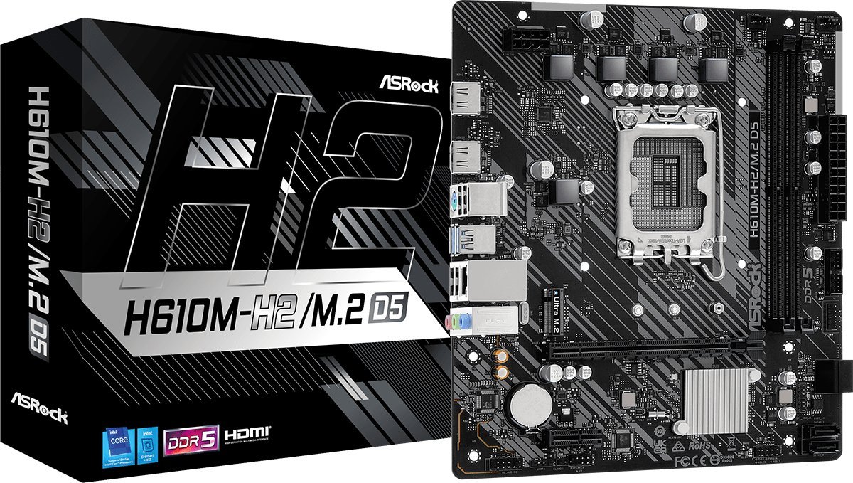 ASRock H610M-H2/M.2 D5 motherboard pamatplate, mātesplate