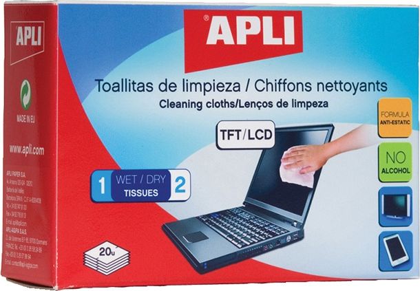 Apli Chusteczki nawilzane i suche do czyszczenia ekranow LCD/TFT 100 szt. (AP11828) ^ AP11325 (8410782118282) tīrīšanas līdzeklis