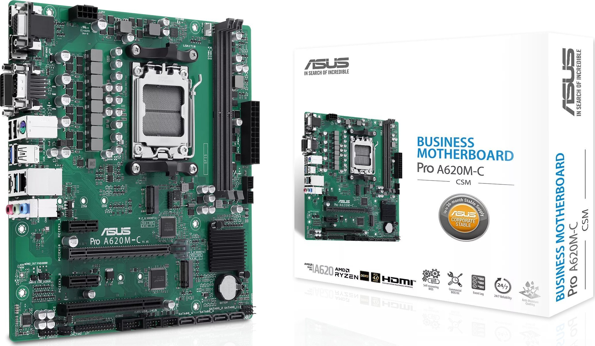 ASUS PRO A620M-C-CSM AM5 DDR5 mATX MB pamatplate, mātesplate