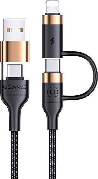 Kabel USB Usams USB-A - USB-C + Lightning 1.2 m Czarny (Usa001137) Usa001137 (6958444928937) USB kabelis