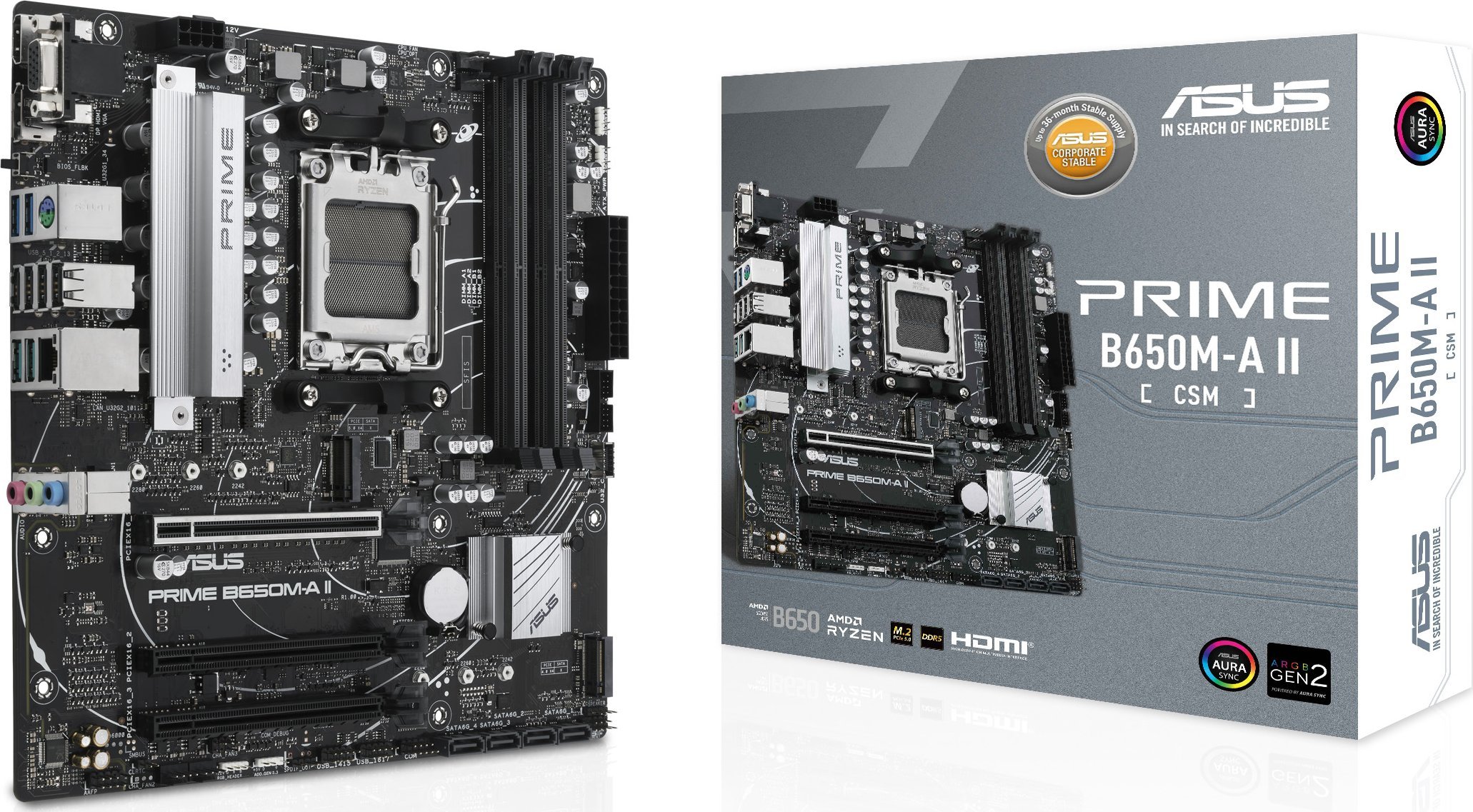 ASUS PRIME B650M-A II-CSM AM5 mATX MB pamatplate, mātesplate