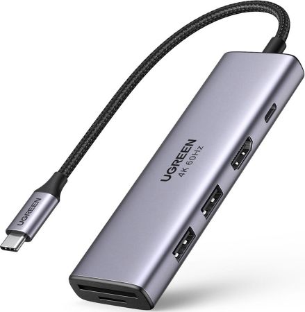 HUB USB Ugreen CM511 1x SD 1x USB-C 1x TF  + 2x USB-A 3.2 Gen1 (UGR1064GRY) UGR1064GRY (6957303863846) USB centrmezgli