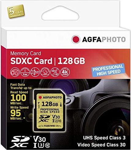 Karta AgfaPhoto SDXC 128 GB Class 10 UHS-I/U3 V30 (10607) 10607 atmiņas karte