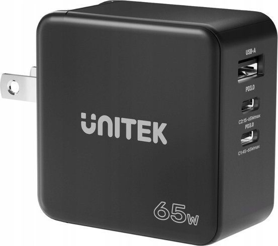 UNITEK CHARGER GaN PD 65W 3xUSB iekārtas lādētājs