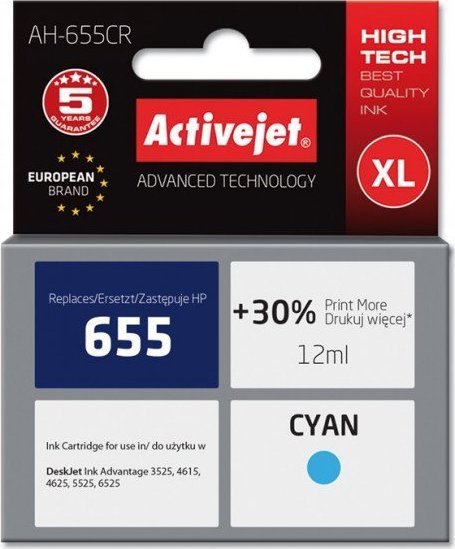 ActiveJet AH-655CR kārtridži cyan for drukarki HP (zamiennik HP 655 CZ110AE) Premium toneris