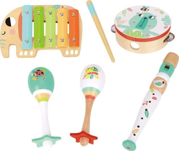 Tooky Toy TOOKY TOY Zestaw Instrumenty Muzyczne dla Dzieci Cymbalki Bebenek Flet Marakasy w Skrzyni 6 el. TF567 (6972633371113)