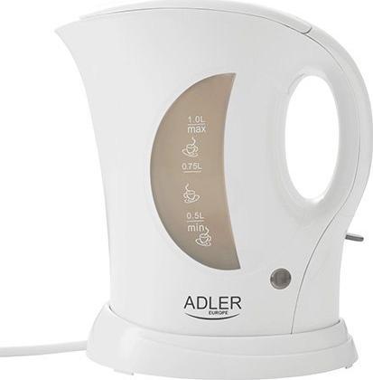 Adler AD 08 Standard kettle, Plastic, White, 850 W, 1 L, 360 degrees  rotational base Elektriskā Tējkanna