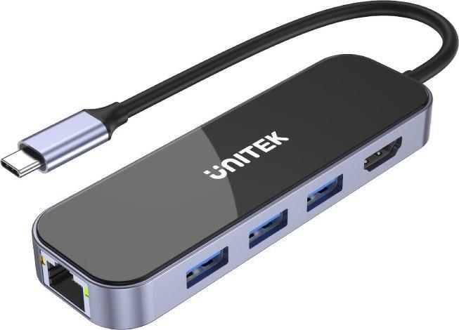 UNITEK HUB USB-C 3.1, RJ-45,3XUSB-A,HDMI,4K,PD100W USB centrmezgli