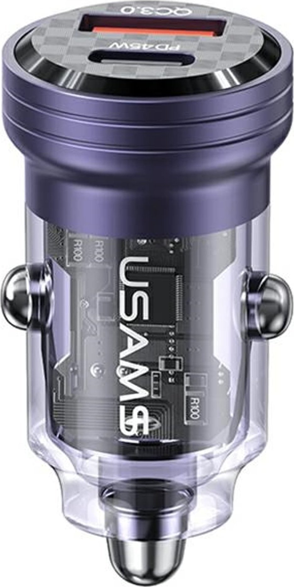 Ladowarka Usams Ladowarka samochodowa USAMS C35 USB-A+USB-C 45W Fast Charge fioletowy/purple (US-CC175) USA965 (6958444904177) iekārtas lādētājs