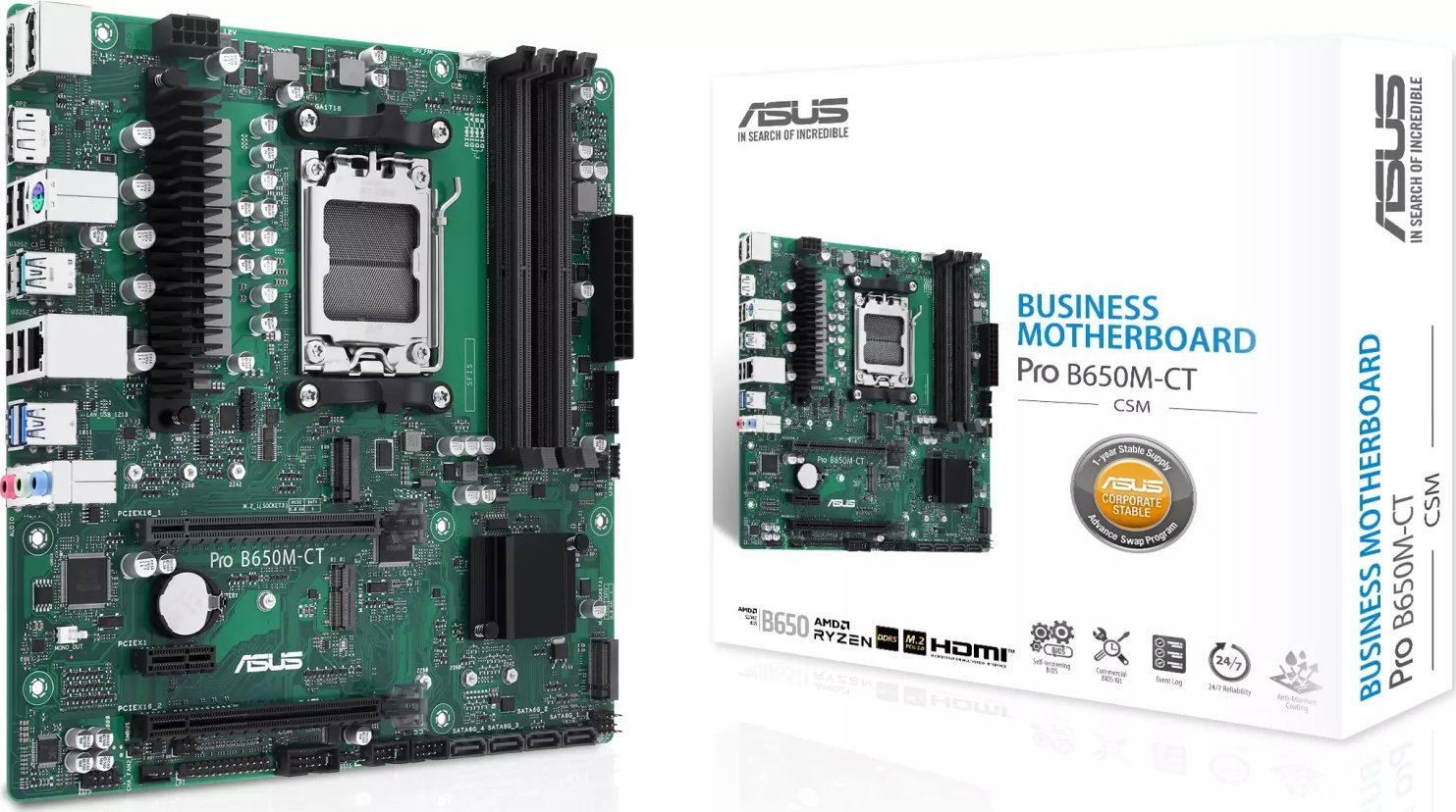 ASUS Pro B650M-CT-CSM AM5 mATX MB pamatplate, mātesplate