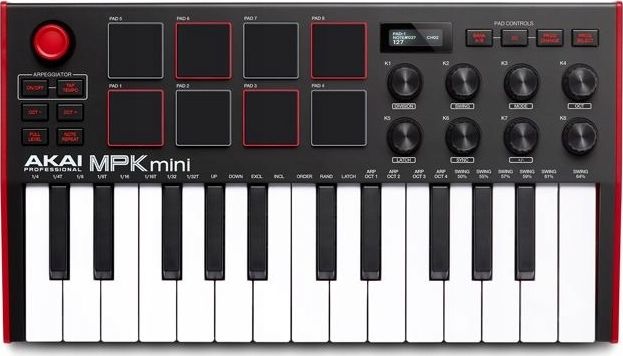 AKAI MPK Mini MK3 Control keyboard Pad controller MIDI USB Black, Red klaviatūra