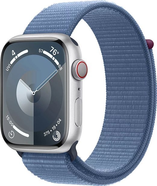 Watch Series 9 GPS + Cellular 45mm Silver Aluminium Case with Winter Blue Sport Loop Viedais pulkstenis, smartwatch