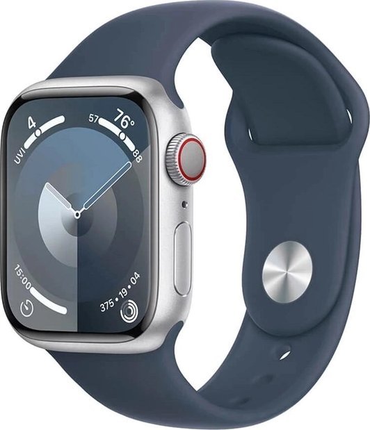 Watch Series 9 GPS + Cellular 41mm Silver Aluminium Case with Storm Blue Sport Band - S/M Viedais pulkstenis, smartwatch