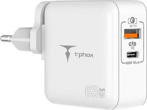 Ladowarka T-Phox LAD SIEC T-PHOX MEGA T-PP09 GAN PD 65W USB/USB-C WHITE 12480554 (6974670440968) iekārtas lādētājs