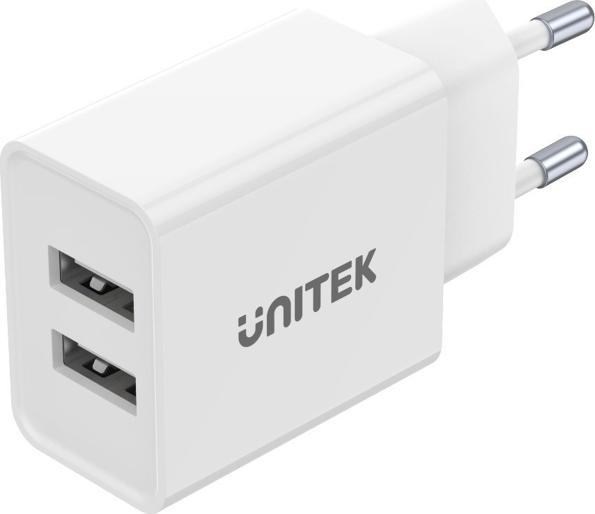 UNTIEK CHARGER 2X USB-A, 12W, WHITE, P1113A-EU iekārtas lādētājs