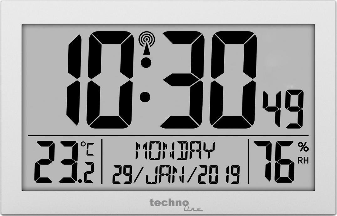 Technoline WS 8016 wall clock Digital wall clock Rectangle Grey radio, radiopulksteņi