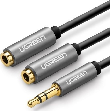 Kabel Ugreen Jack 3.5mm - Jack 3.5mm x2 0.2m srebrny (10532B) 10532B (6957303807017) kabelis video, audio