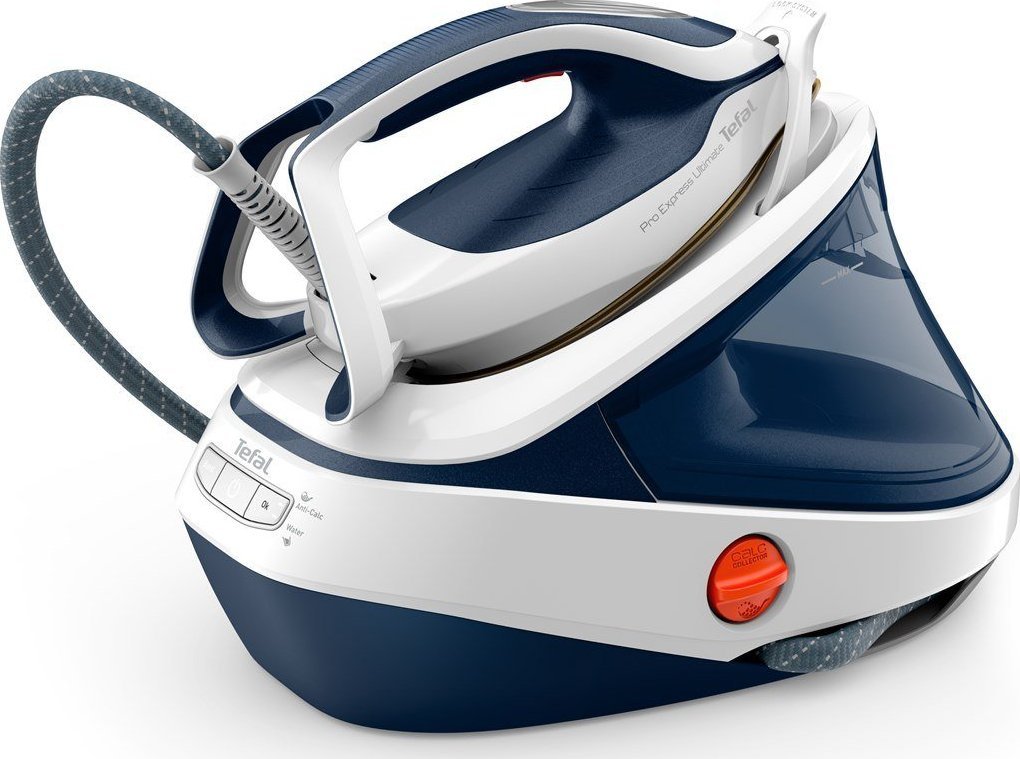 TEFAL Steam Station Pro Express GV9712E0 3000 W, 1.2 L, 7.7 bar, Auto power off, Vertical steam function, Calc-clean function, White/Blue, 1 Gludeklis