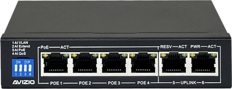 AVIZIO Switch 4x RJ45 PoE 100Mb/s + 2x RJ45 Uplink 100Mb/s komutators