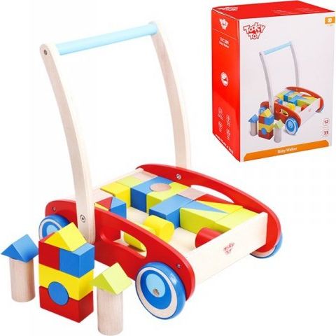 Tooky Toy TOOKY TOY Drewniany Chodzik Pchacz dla Dzieci + Klocki 33 el. TKC281A (6970090043925) Bērnu staigulis