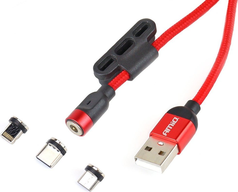 Kabel USB AMiO USB-A - Magnetyczne 1 m Czerwony (AMI-02522) AMI-02522 (5903293025222) USB kabelis