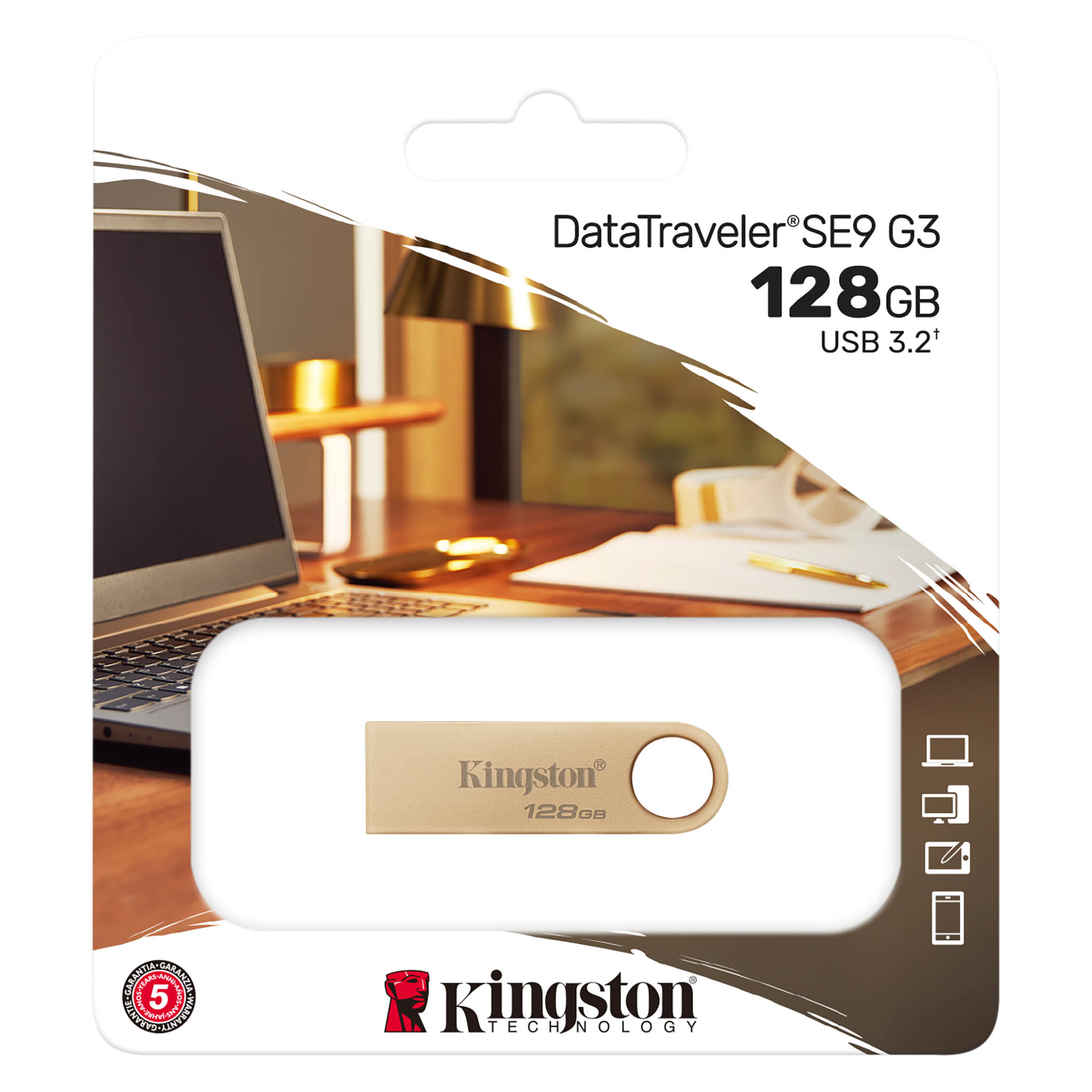 Kingston 128 GB DataTraveler SE9 G3 3.2 Gen1 USB-Stick Metal Gold USB Flash atmiņa