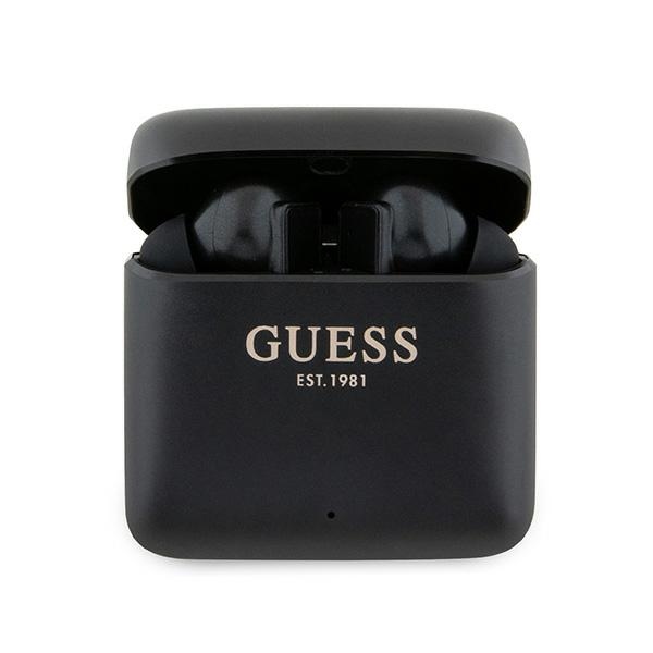 Guess słuchawki Bluetooth GUTWSSU20ALEGK TWS + stacja dokująca czarny|black Printed Logo austiņas